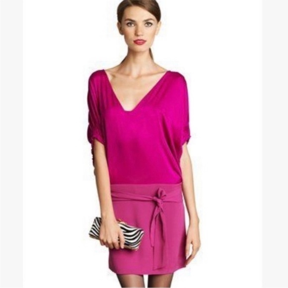 DVF Diane Von Furstenberg Edna Dress Silk Mini Dolman Sleeve V Neckline Size 12 - Picture 3 of 11